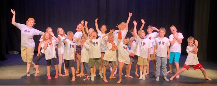 Kids from the 2019 Drama Camp held at the RFA Lakeside Theater in Rangeley. The RFA will offer two week-long day-camps this summer in drama for different ages.