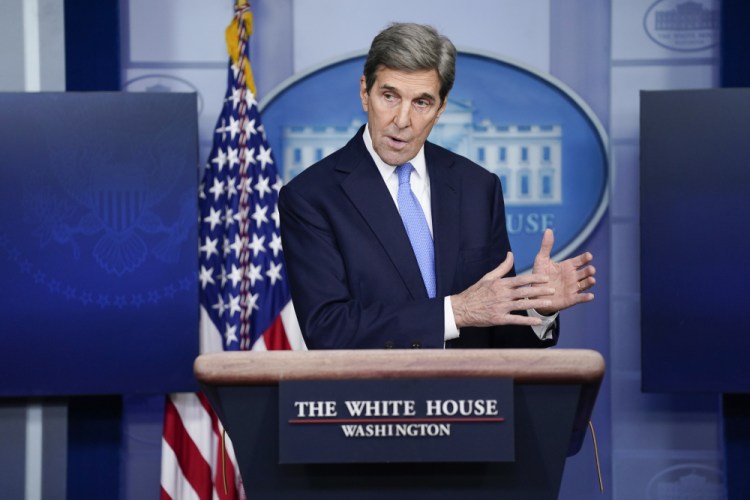 Special Presidential Envoy for Climate John Kerry speaks during a press briefing Jan. 27 at the White House in Washington. 