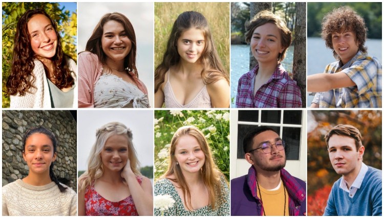 Waterville Senior High School has announced its top 10 graduates for the class of 2021. Top from left are Emme Ayers, Zoey Trussell, Inga Zimba, Morgan Folsom and Charles Haberstock. Bottom from left are Surya Amundsen, Lindsay Cote, Sarah McNeil, Joseph Morin and Alexander Renaud.
