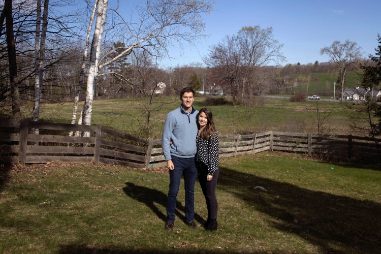 GORHAM, ME - APRIL 27: Jessie and Kyle Herod at their home in Gorham on Tuesday, April 27, 2021. The Herods had originally planned to get married on New Years Eve, 2020, but canceled it because of coronavirus. They eloped in October, but planned a church ceremony and reception for September. (Staff photo by Brianna Soukup/Staff Photographer)