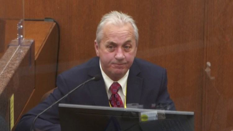 In this image from video, witness Lt. Richard Zimmerman of the Minneapolis Police Department testifies on Friday in the trial of former Minneapolis police officer Derek Chauvin.