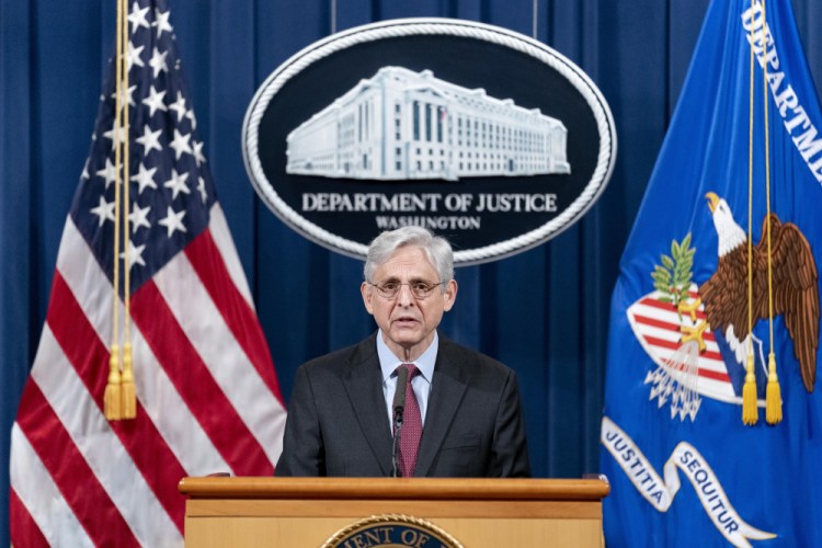 Attorney General Merrick Garland speaks about a jury's verdict in the case against former Minneapolis police Officer Derek Chauvin in the death of George Floyd, at the Department of Justice, on Wednesday.