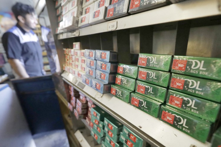 Packs of menthol cigarettes and other tobacco products at a store in San Francisco in May 2018.