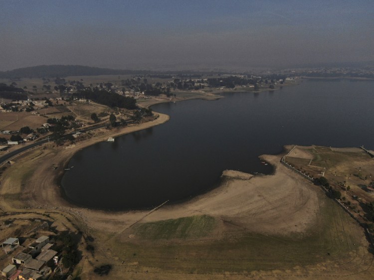 An aerial view of Villa Victoria Dam, the main water supply for Mexico City residents, on the outskirts of Toluca, Mexico, on Thursday. Drought conditions now cover 85 percent of Mexico. 
