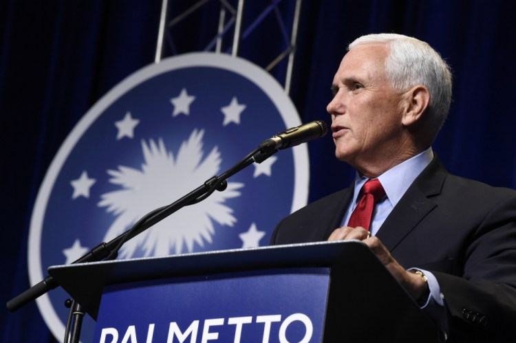 In his first public speech since leaving office, former Vice President Mike Pence speaks at a dinner hosted by Palmetto Family on Thursday, April 29, in Columbia, S.C. 