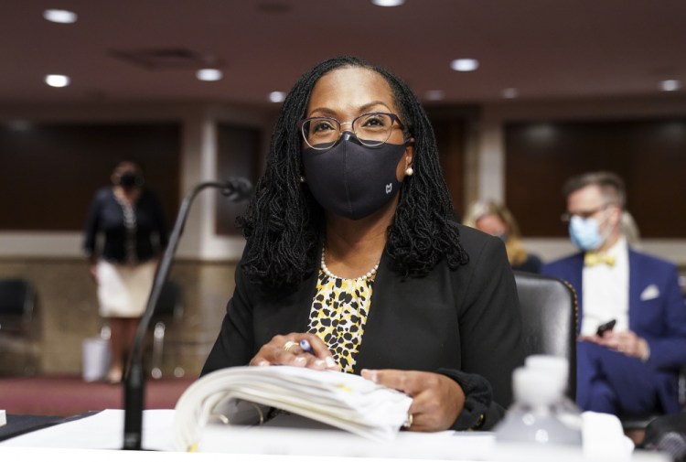 Ketanji Brown Jackson, nominated to be a U.S. Circuit Judge for the District of Columbia Circuit, prepares to testify before a Senate Judiciary Committee hearing on pending judicial nominations, Wednesday on Capitol Hill in Washington.