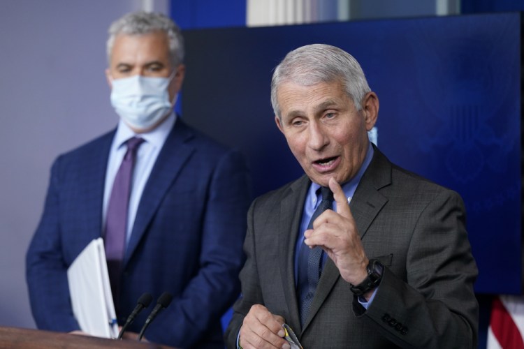 Dr. Anthony Fauci, director of the National Institute of Allergy and Infectious Diseases, speaks alongside White House COVID-19 Response Coordinator Jeff Zients during a press briefing on Tuesday. The pause on the Johnson & Johnson vaccine is a “testimony to how seriously we take safety," said Fauci. 