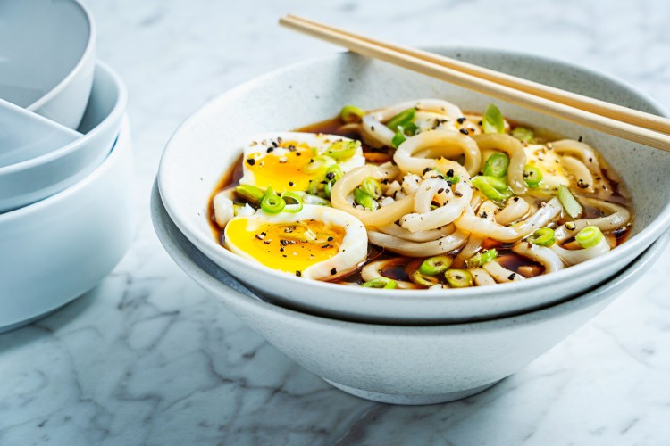 Udon Noodles With Soft-Boiled Egg, Hot Soy and Black Pepper. MUST CREDIT: Photo by Scott Suchman for The Washington Post.
