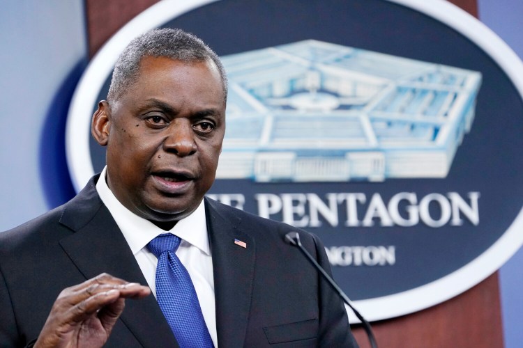 Defense Secretary Lloyd Austin speaks during a briefing at the Pentagon in Washington on Thursday. 
