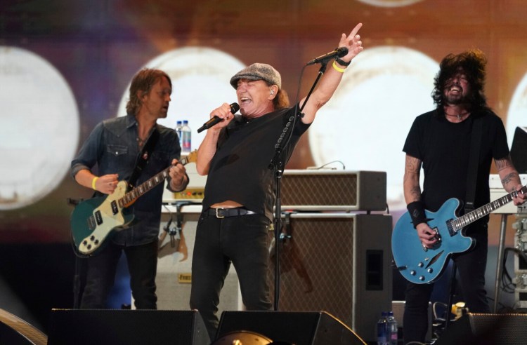 Brian Johnson of AC/DC performs with the Foo Fighters at "Vax Live: The Concert to Reunite the World" on Sunday, May 2, 2021, at SoFi Stadium in Inglewood, Calif. (Photo by Jordan Strauss/Invision/AP)