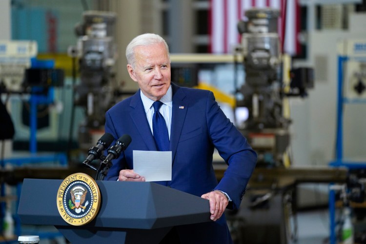 President Biden speaks at the Cuyahoga Community College Metropolitan Campus on Thursday in Cleveland. 