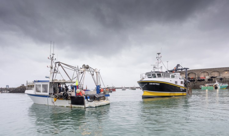 French fishermen block the port of St. Helier in Jersey on Thursday.
