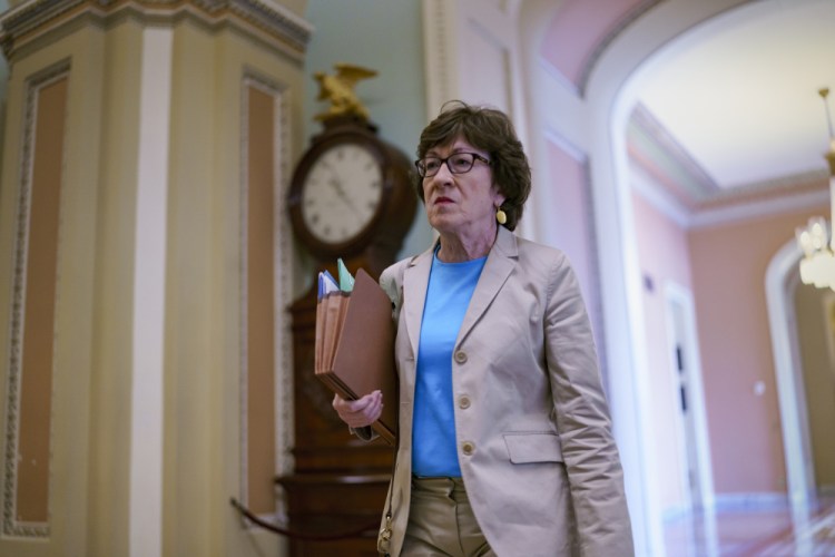 Sen. Susan Collins, R-Maine, says she would support legislation that would put the protections in two critical abortion rights court cases into law, a spokeswoman said Wednesday.