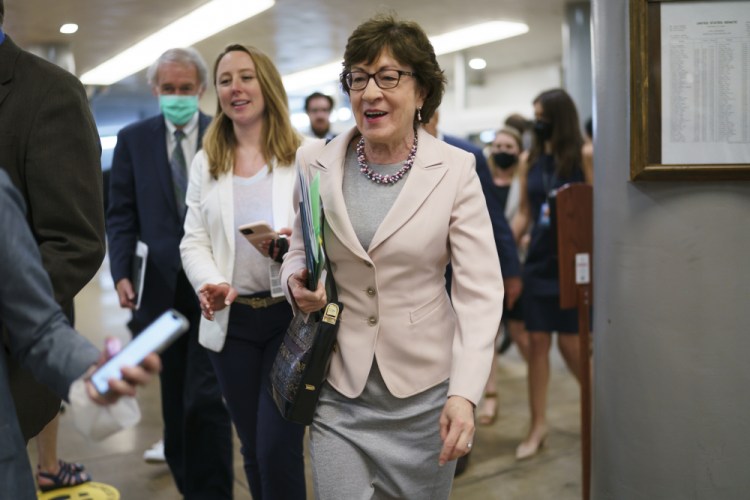 Sen. Susan Collins, R-Maine, shown last month, is part of a bipartisan group of senators working on an infrastructure plan. 