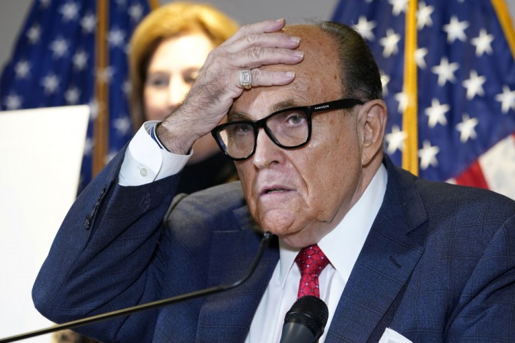 Former New York Mayor Rudy Giuliani speaks during a news conference at the Republican National Committee headquarters in Washington on Nov. 19, 2020. 