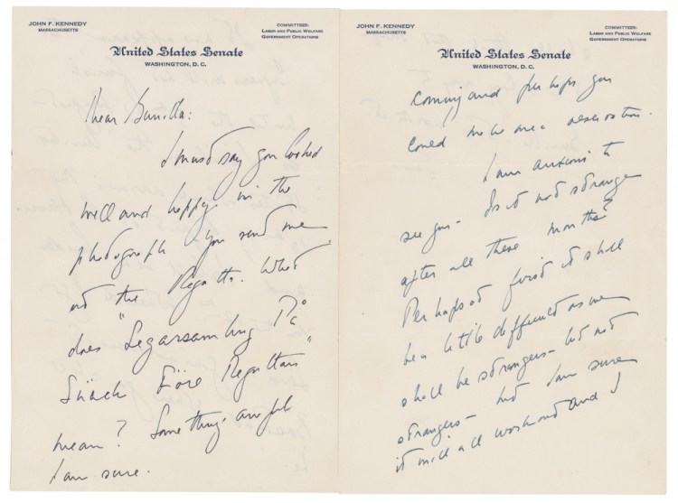 A love letter that John F. Kennedy wrote to aristocrat Gunilla von Post, written on U.S. Senate letterhead.