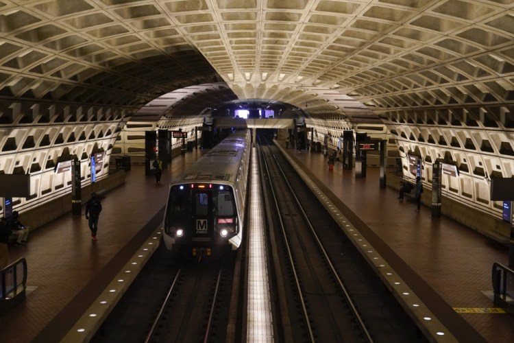 A train arrives at Metro Center station Friday in Washington.