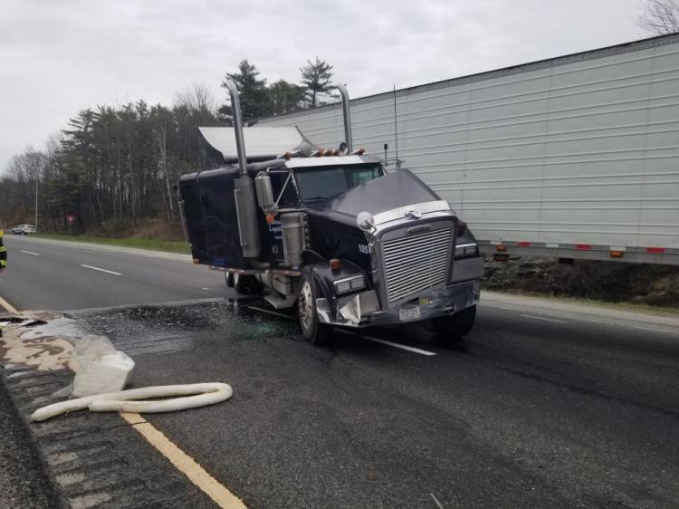The tractor trailer jackknifed on Route 295 in Falmouth.