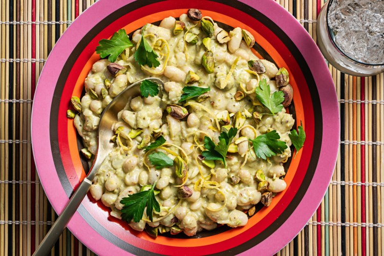Beans With Pistachio Aillade. MUST CREDIT: Photo by Scott Suchman for The Washington Post.