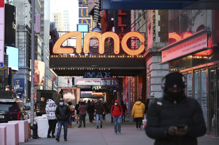 The AMC Empire 25 theater reopens after COVID-19 closures, March 5 in New York. 

