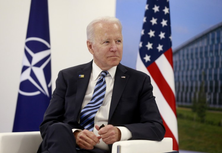 U.S. President Joe Biden meets with NATO Secretary General Jens Stoltenberg during a bilateral meeting on the sidelines of a NATO summit at NATO headquarters in Brussels, Monday, June 14. 