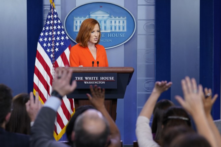 White House press secretary Jen Psaki  during the daily briefing at the White House on Monday. “The president’s pledge was not to raise taxes on Americans making less than $400,000 a year, and the proposed gas tax or vehicle mileage tax would do exactly that,” said Psaki. “So that is a nonstarter for him." 