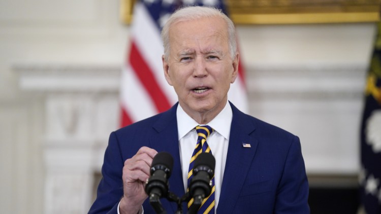 President Joe Biden speaks in the State Dining Room of the White House in Washington on June 18. 