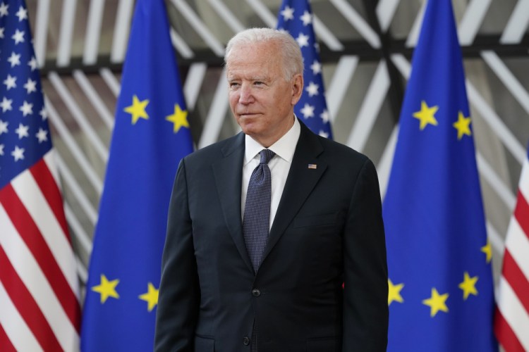 President Biden arrives for the United States-European Union Summit at the European Council in Brussels on Tuesday. Biden’s first overseas trip was deliberately sequenced so that he will meet with Russian President Vladimir Putin only after spending days meeting with European allies and powerful democracies. 