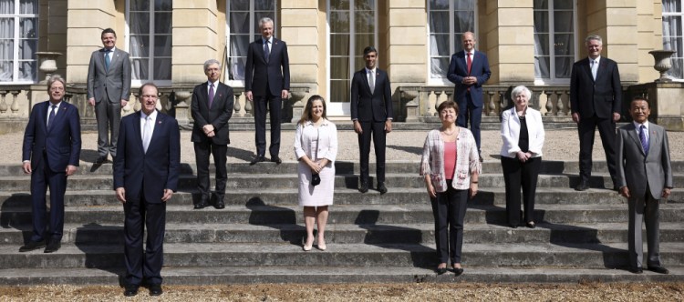 Finance ministers from across the G-7 nations meet at Lancaster House in London, on Saturday ahead of the G7 leaders' summit. 
