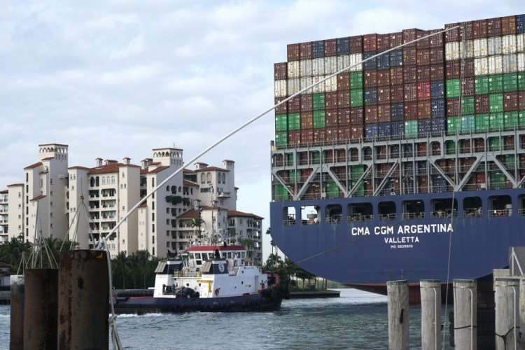 The CMA CGM Argentina arriving at PortMiami in Miami in April. The U.S. economy grew at a solid 6.4 percent rate in the first three months of this year, setting the stage for what economists are forecasting could be the strongest year for the economy in growth led by strong consumer spending.