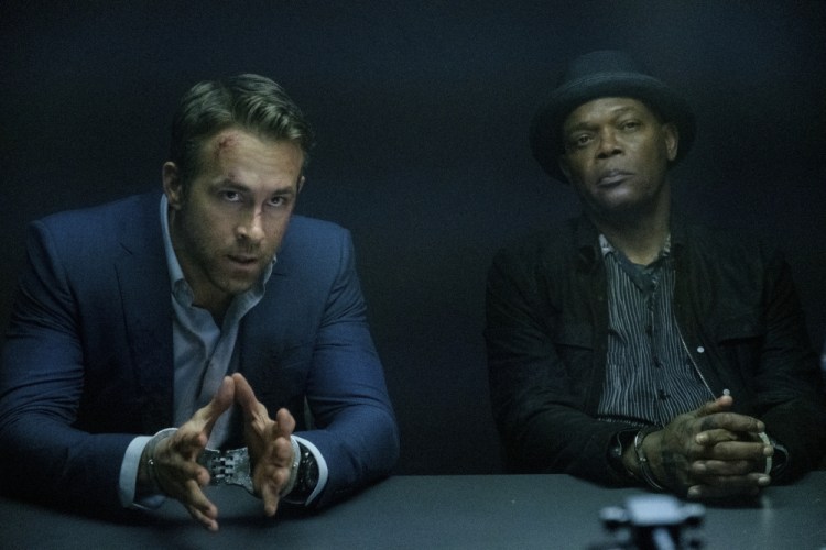 Ryan Reynolds, left, and Samuel L. Jackson in a scene from "The Hitman's Wife's Bodyguard."  
