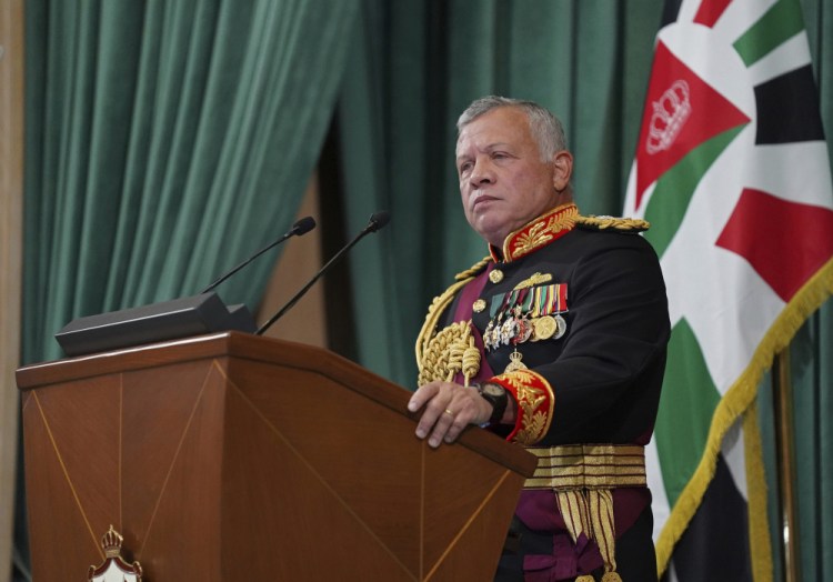Jordan's King Abdullah II gives a speech to parliament in December 2020. The indictment, leaked to state-linked media, alleges Prince Hamzah –  the king's half-brother – “was determined to achieve his personal ambition” of becoming monarch.