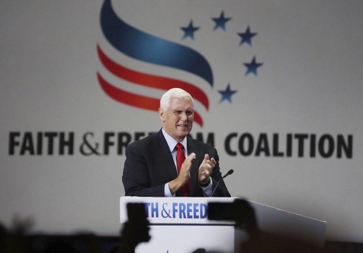 Former vice president Mike Pence speaks during the Road to Majority convention at Gaylord Palms Resort & Convention Center in Kissimmee, Fla., on Friday, June 18. 