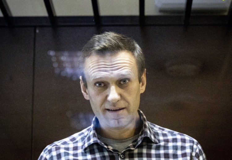 Russian opposition leader Alexei Navalny is shown in February in the Babuskinsky District Court in Moscow, Russia. 