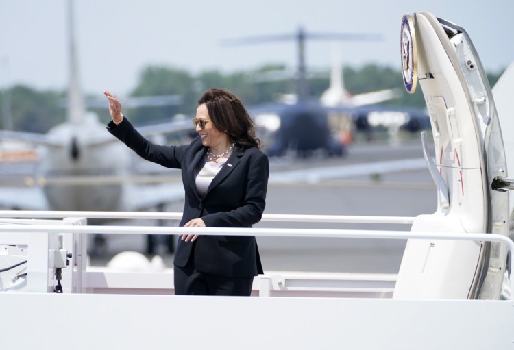 Vice President Kamala Harris boards Air Force Two at Andrews Air Force Base, Md., on Sunday en route to Guatemala City. While there, she plans to meet community leaders, innovators and entrepreneurs.