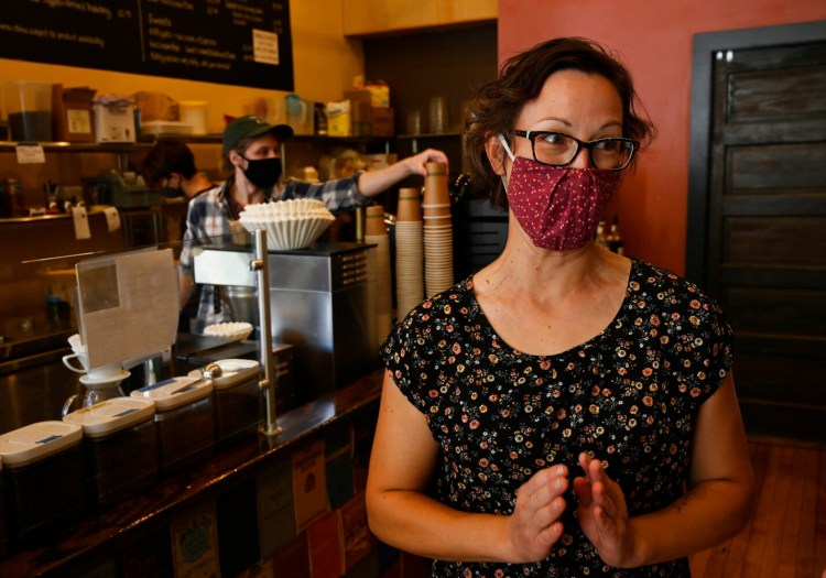 BIDDEFORD, ME - JULY 28: Katie Pinard, owner of Elements in Biddeford discusses the new mask recommendations with a reporter Wednesday, July 28, 2021. (Staff Photo by Shawn Patrick Ouellette/Staff Photographer)
