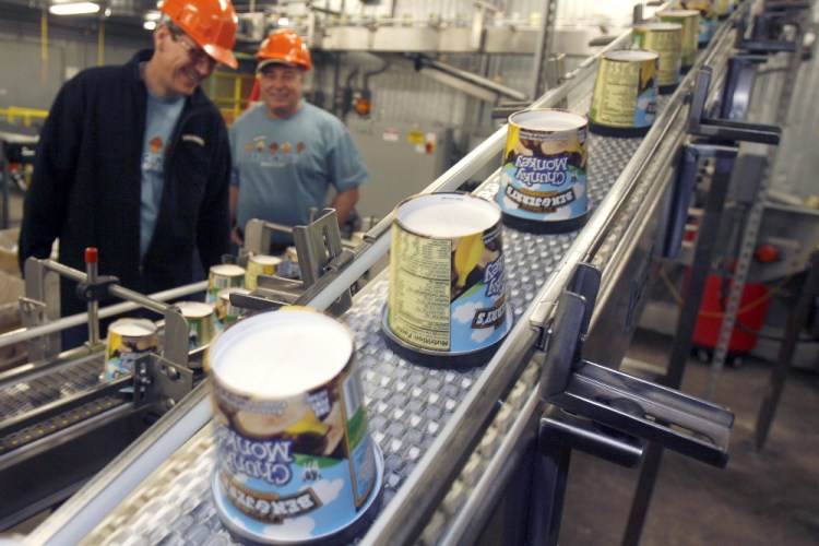 Ice cream moves along the production line at Ben & Jerry's Homemade Ice Cream in 2010 in Waterbury, Vt. 

