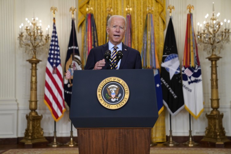 President Joe Biden speaks about the American troop withdrawal from Afghanistan, in the East Room of the White House, Thursday, July 8. 