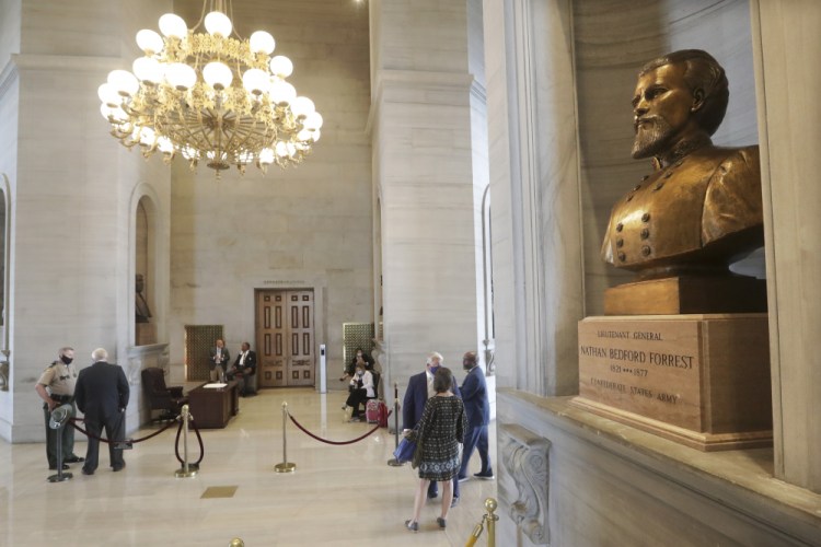  A bust of Nathan Bedford Forrest is displayed in the Tennessee State Capitol in Nashville, Tenn. 