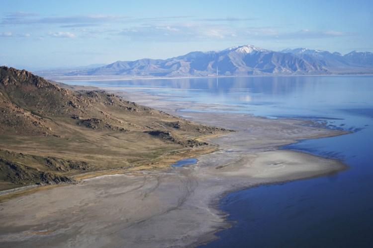 The Great Salt Lake recedes from Anthelope Island on May 4 near Salt Lake City. 