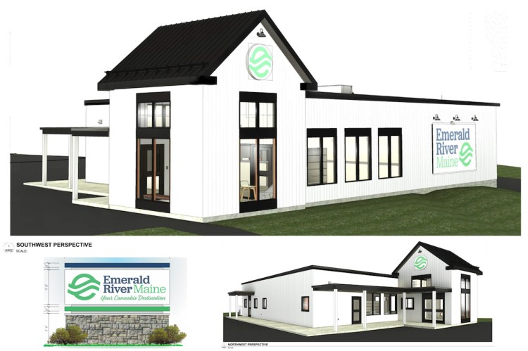 A rendering of the future Emerald River Maine recreational use cannabis shop breaking ground soon at 1240 Lisbon St. in Lewiston, the former site of the state's third McDonald's restaurant.