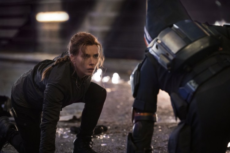 Scarlett Johansson in a scene from "Black Widow." It was originally supposed to debut in May of 2020 but was delayed because of the pandemic.