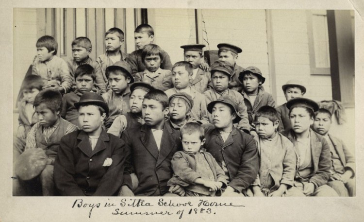 Students at a Presbyterian boarding school in Sitka, Alaska, in the summer of 1883.