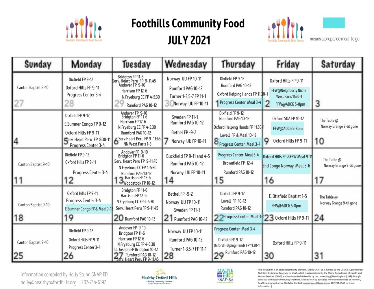 Free Community Food Calendar