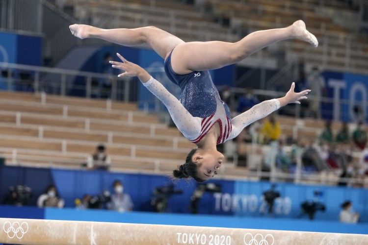 Sunisa Lee, of the United States, performs on the balance beam during the artistic gymnastics women's all-around final at the 2020 Summer Olympics on Thursday.