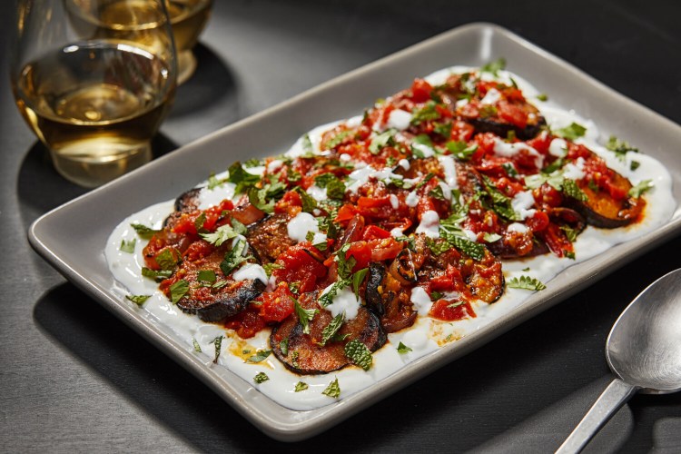 Afghan-Style Grilled Eggplant With Tomato Sauce, Yogurt and Herbs. MUST CREDIT: Photo by Tom McCorkle for The Washington Post.
