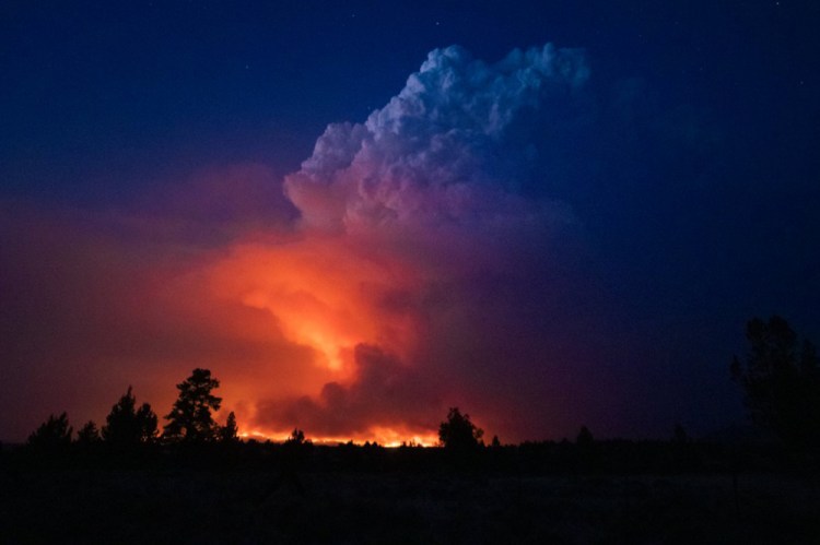 Flames and smoke rise from the Bootleg fire in southern Oregon on Wednesday. 