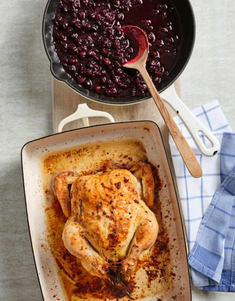 Whole Roast Chicken with Blueberry Chutney from Cynthia Graubart's "Blueberry Love."