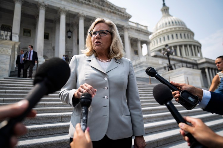 Rep. Liz Cheney, R-Wyo., speaks about the Jan. 6 Select Committee on Capitol Hill on July 21. MUST CREDIT: Washington Post photo by Jabin Botsford