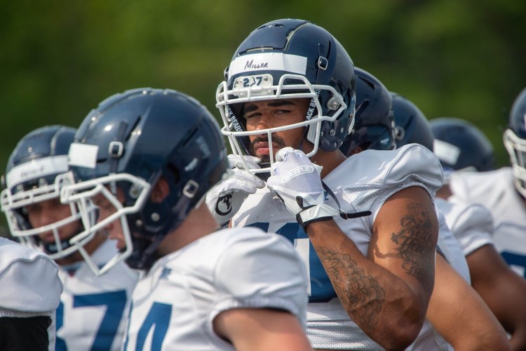 At 6-foot-2, 220 pounds, University of Maine receiver Andre Miller can overpower many defensive backs. He is averaging 17.9 yards per catch and has 11 touchdown receptions in 28 games. 